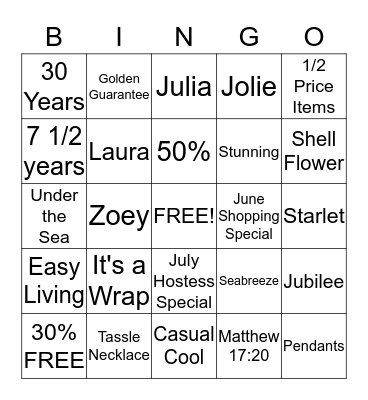 BLINGO Bingo Card