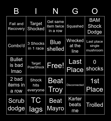 MKWII Bingo Card