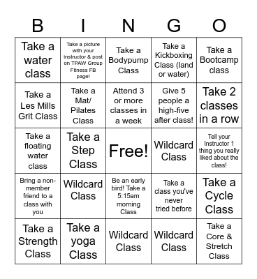 March Madness Group Fitness Challenge Bingo Card