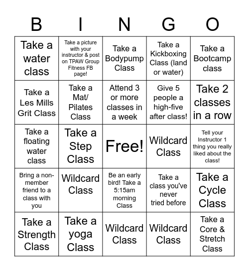March Madness Group Fitness Challenge Bingo Card