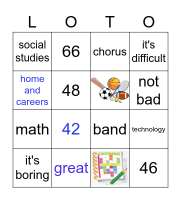 Classes/Opinions/Numbers Loto Bingo Card