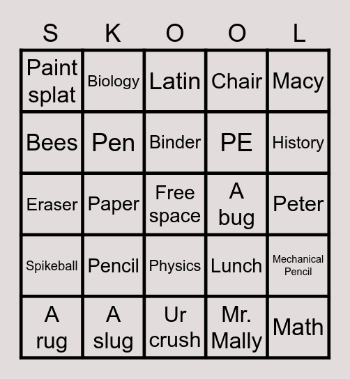 Skool Bingo Card