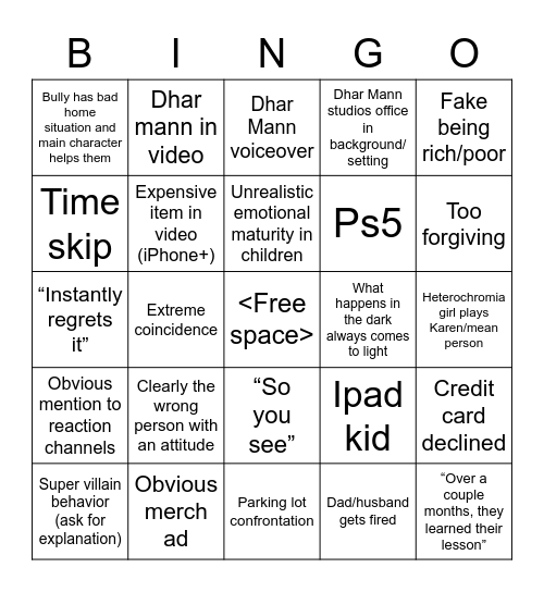 Dhar Mann bingo! Bingo Card