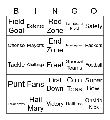 Packers Playoff Bingo Card