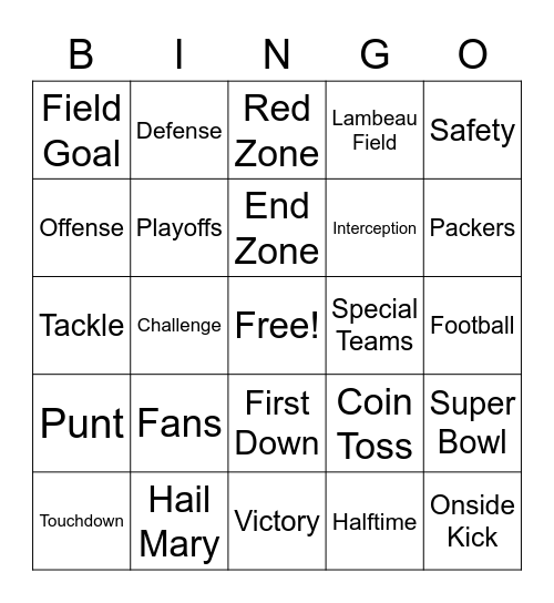 Packers Playoff Bingo Card
