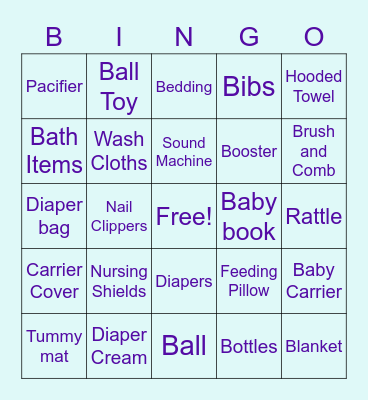 Baby Shower Bingo Card