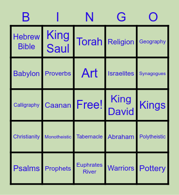 Early Israelites Bingo Card