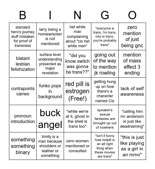matrix trans discourse Bingo Card