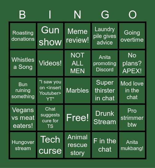 Anita Bingo Card