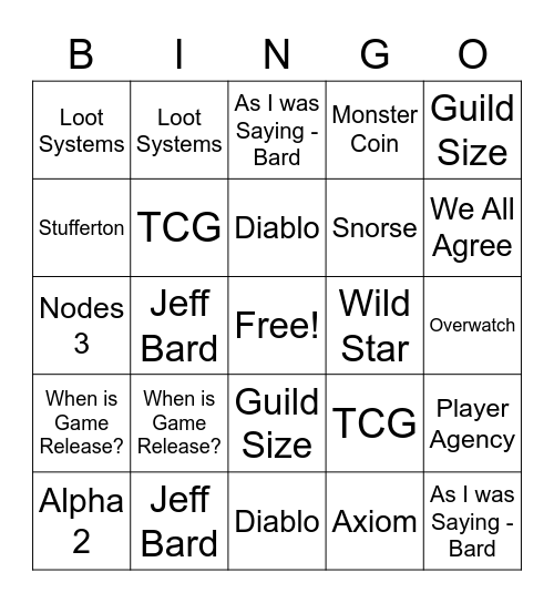 Two Guys and a Bard Bingo Card