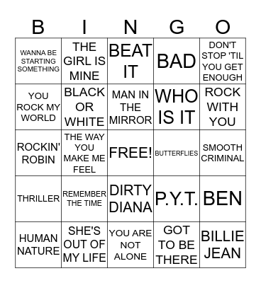 MICHAEL JACKSON EXPERIENCE Bingo Card