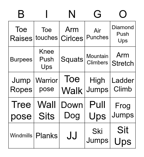 Fitness Bingo Card