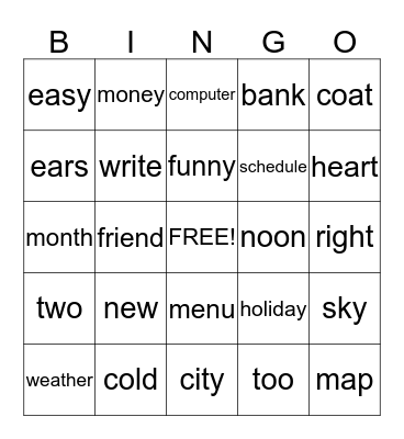 Multi-Level ESL Bingo Card