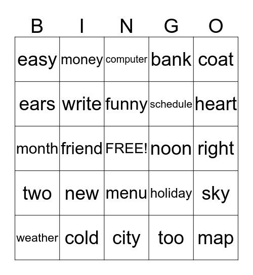 Multi-Level ESL Bingo Card