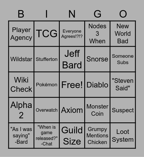 Two Guys and a Bard Bingo Card