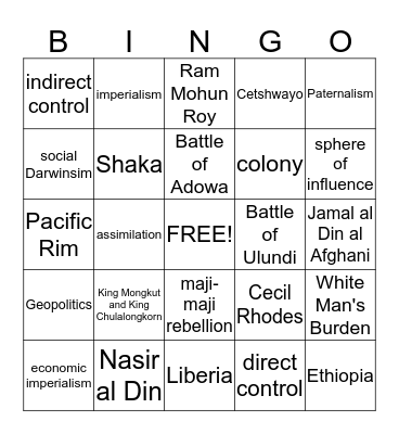 The Age of Imperialism Bingo Card
