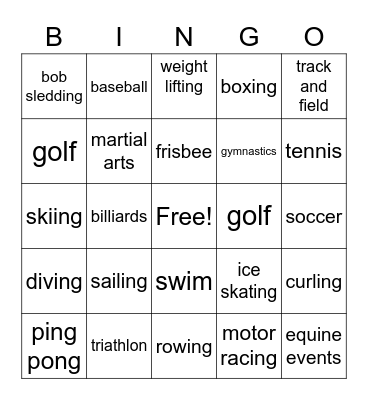 Sports Bingo Card