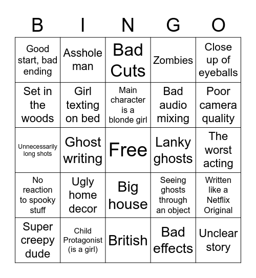 Horror Short Film Bingo Card