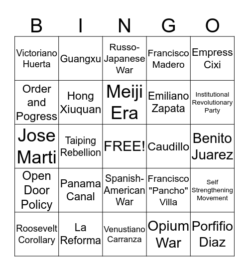 Global Transformations Bingo Card