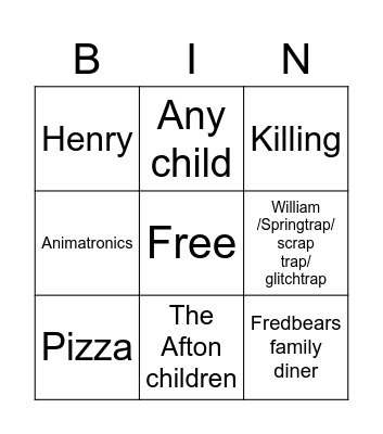 Fnaf Bingo Card