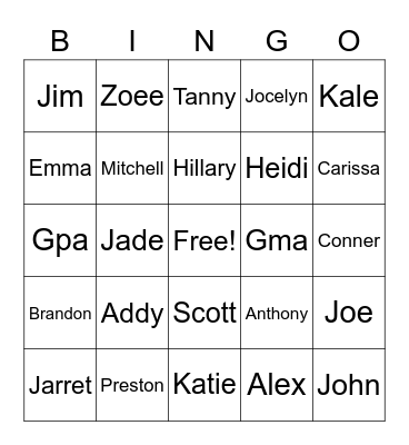 Family 2 Bingo Card