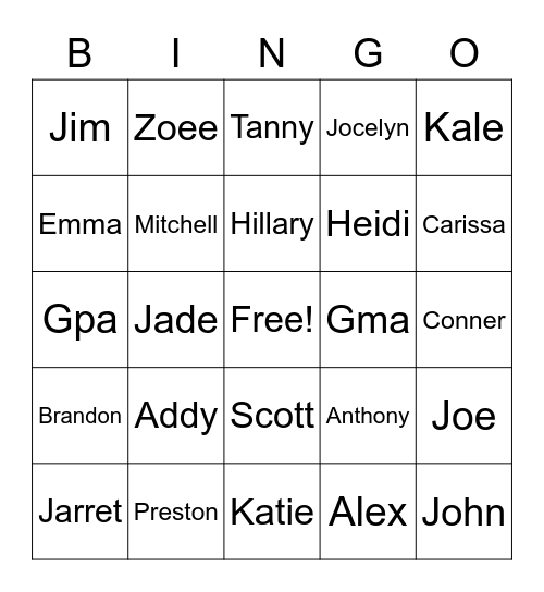 Family 2 Bingo Card
