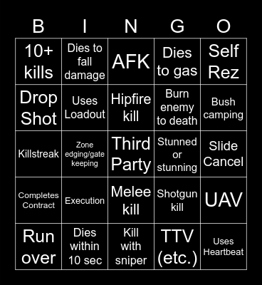 Warzone Solos Bingo Card
