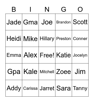 Family 3 Bingo Card
