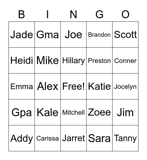 Family 3 Bingo Card