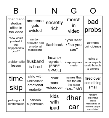 Dhar Mann Bingo v2 Bingo Card