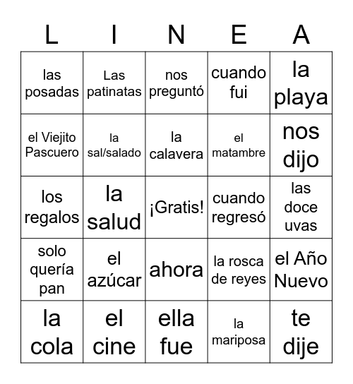 desarrollo de vocabulario ENERO Bingo Card