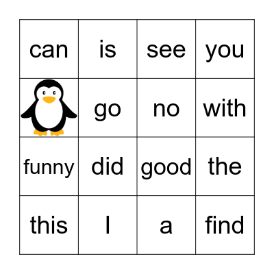Sight word Bingo Card