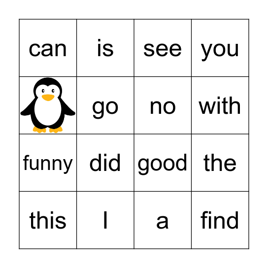 Sight word Bingo Card