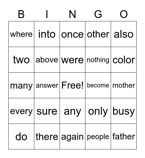 Bingo List 2 Bingo Card