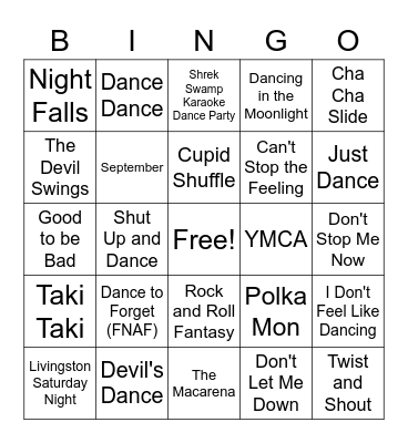 Dancing Bingo Card