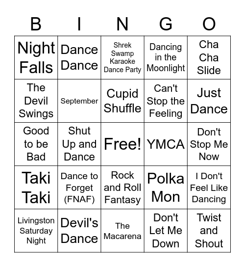 Dancing Bingo Card
