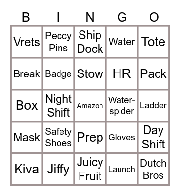 Amazon Bingo Card