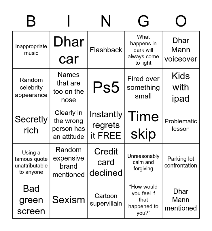 Dhar Man Bingo! Bingo Card