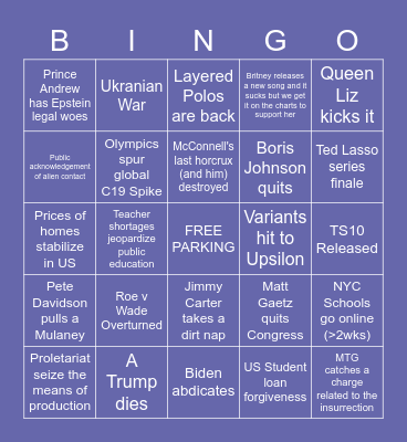 2022 PREDICTIONS Bingo Card