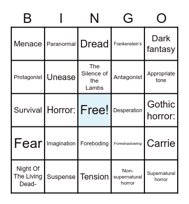 What is Horror in literature? Bingo Card