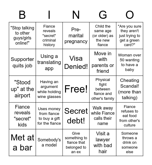 90 Day Fiance "BINGO" Bingo Card