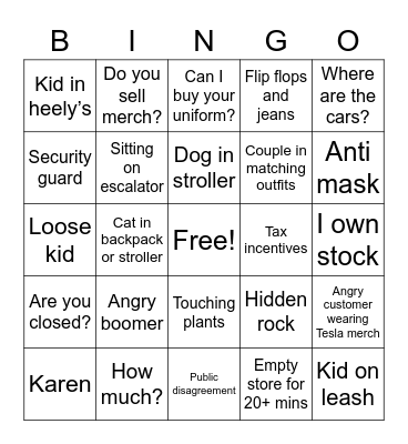 Tesla Bellevue Bingo Card
