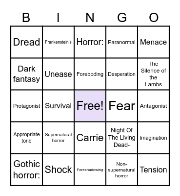 What is Horror in literature? Bingo Card