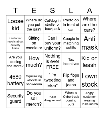 Tesla Bellevue Bingo Card