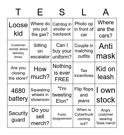 Tesla Bellevue Bingo Card