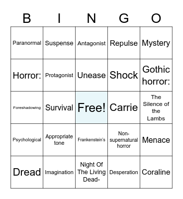 What is Horror in literature? Bingo Card