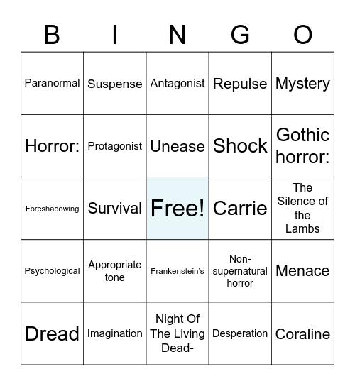 What is Horror in literature? Bingo Card