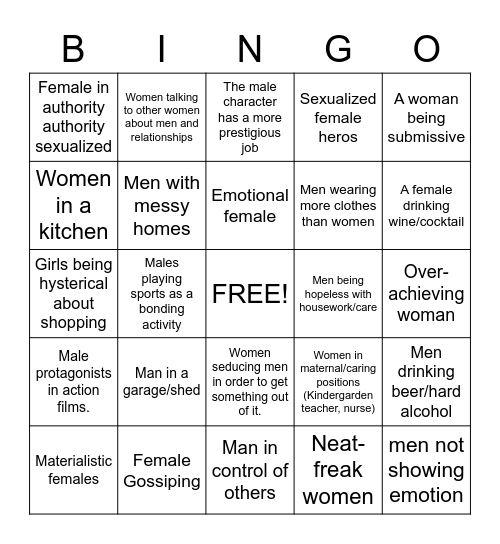 Gender Stereotypes Bingo Card