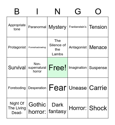 What is Horror in literature? Bingo Card