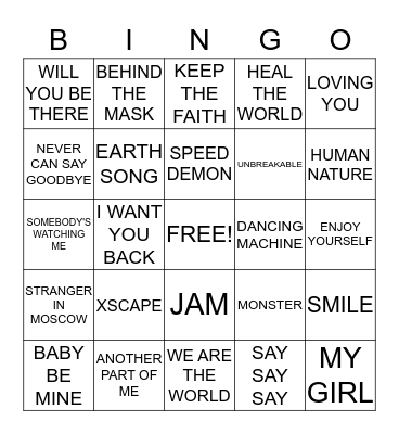 MICHAEL JACKSON EXPERIENCE Bingo Card